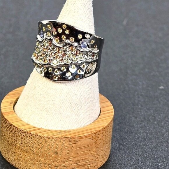 925 Sterling‎ Silver Ring Siz 7.5 with Natural Yellow Sapphire & Tanzanite Gems - Picture 4 of 10